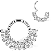MOQIKAKA 16G G23 Titanium Septum Rings: CZ Nose Ring Hoops, Helix Cartilage Clicker Hoop Earrings, Rook Daith Tragus Piercing Rings for Women Men