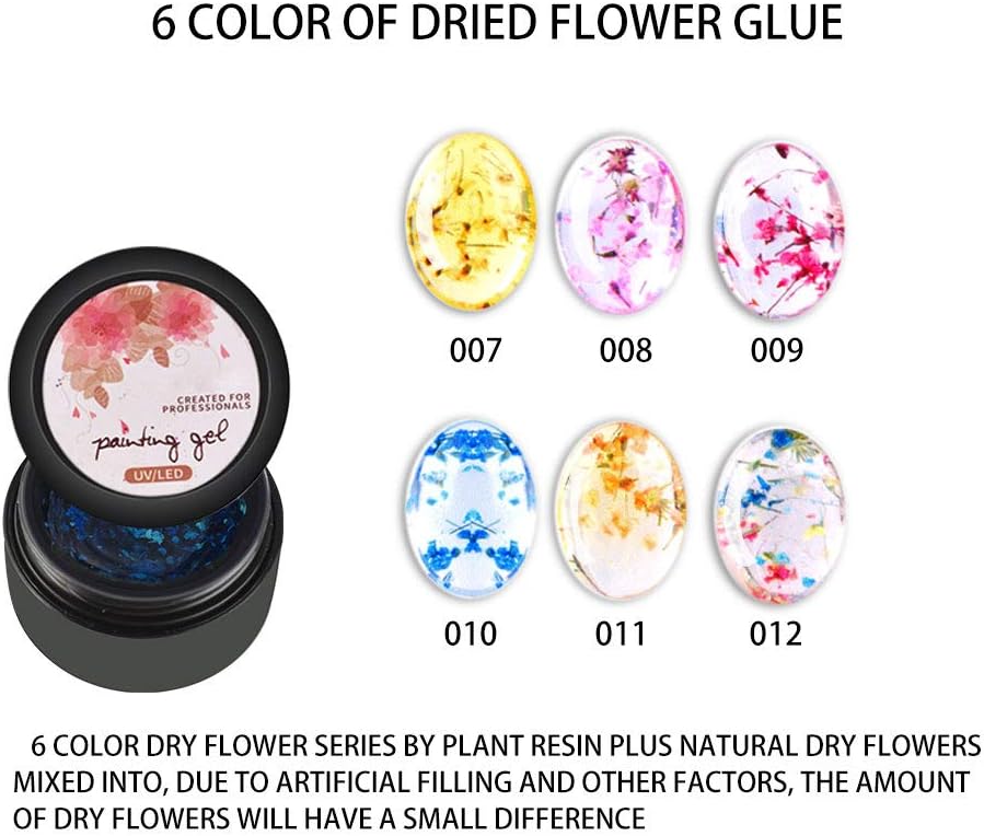 Ownest 6 Colors Dried Flower Gel Nail Gel Set, Flower Nail Phototherapy Gel Natural Dried Flowers Soak Off UV Nail Gel Nail Art Decoration Nail Varnish-#B : Beauty