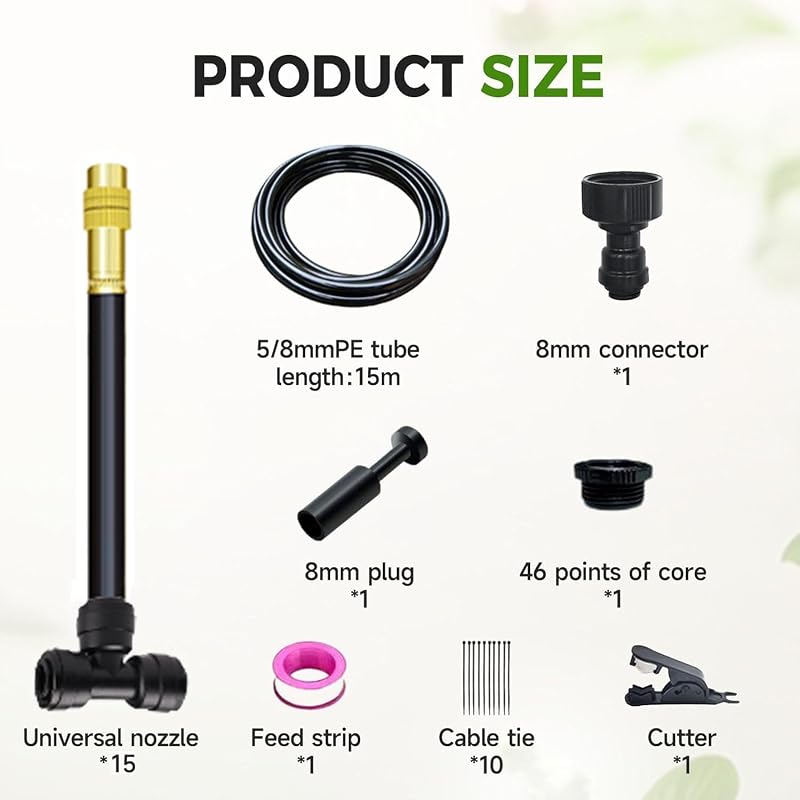 Einstellbares Gartenbewässerungssystem Set - 2025 Neues Bewässerungssystem mit flexibler Düse für Outdoor-Pflanzen, Rasen und Garten (15m)
