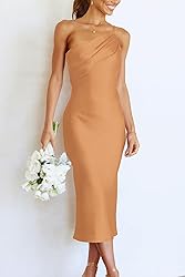 PRETTYGARDEN Women's Midi Satin Dress One Shoulder