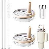 2 Pcs 40 OZ Tumbler Flip Straw Lid Fit for Stanley Quencher, Leakproof Replacement Tumbler Lids, Splash Resistant Tumbler Covers with Straws and Brush for Stanley Cup Accessories (Cream White)