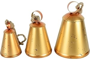 Styleonme Decorative Bells, Christmas Bells, Metal Indoor and Outdoor Blessing Bells, 3-Piece Set of Harmonious Bells, Vintage Handmade and Rustic Lucky Christmas Bells Hanging on a Rope