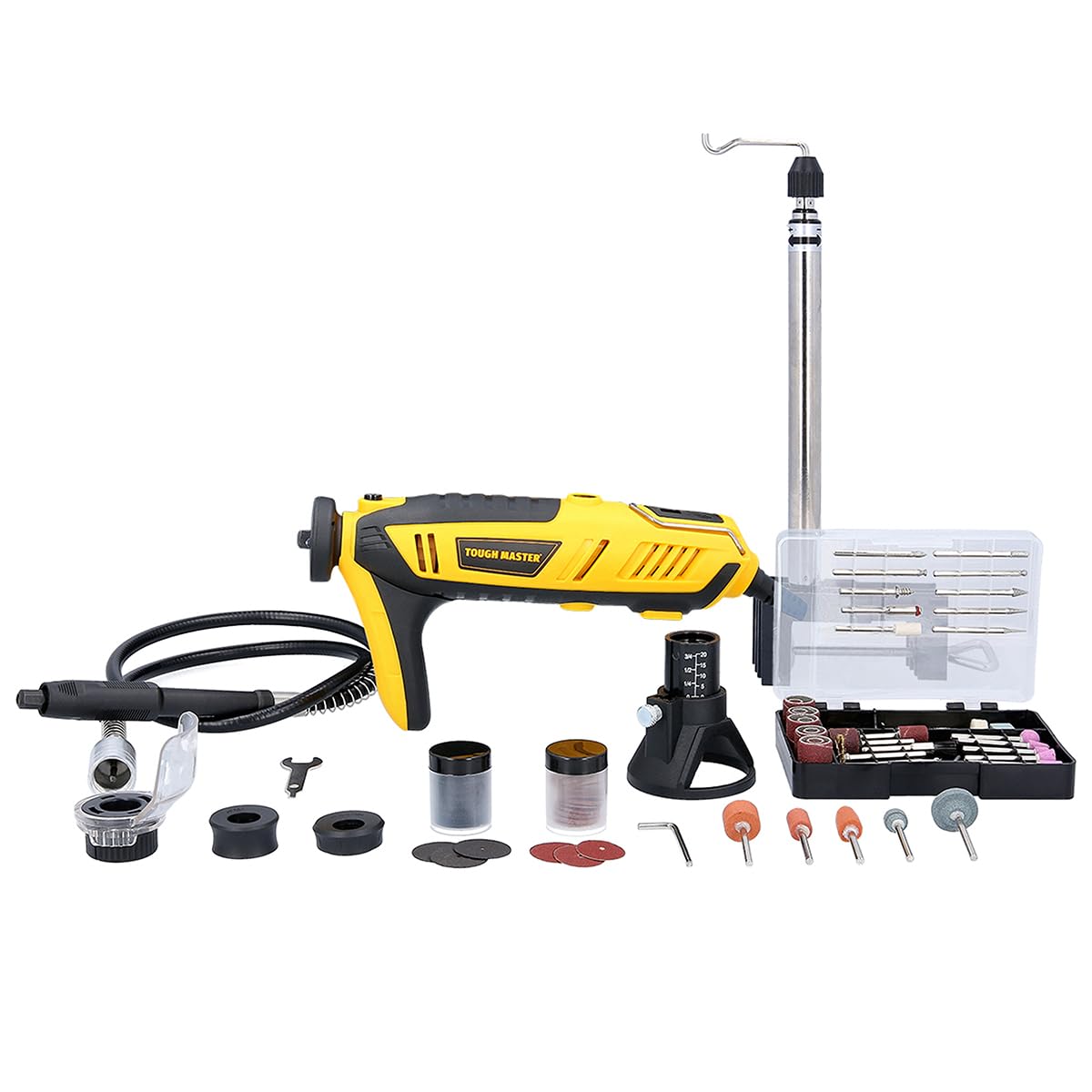 TOUGH MASTER Rotary Tool Kit, Corded 200W Multi-Functional Tool with 127 Piece Attachment Accessories for Grinding, Cutting, Engraving, Drilling, Polishing, Yellow & Black, (TM-RT200DE)