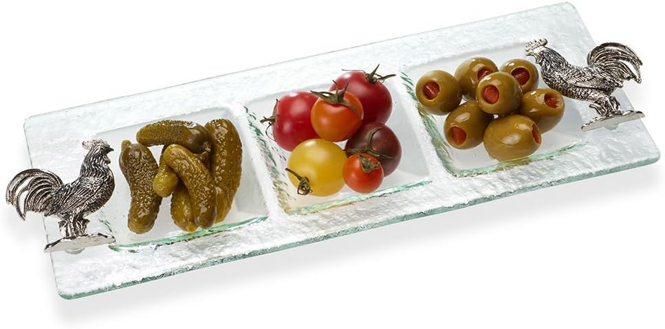  | Epic Products Rooster Bubble Glass Divided Dish, Multicolor: Divided Trays & Platters