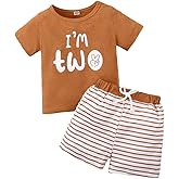 CPEI Toddler Boy 2nd Birthday Outfit,Im Two Shirt+Short Pants,Boy 2 Years Old Birthday Clothes