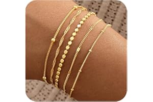 Striviio Gold Bracelets for Women, 14K Gold Plated Stackable Bracelet Stack Set Adjustable Charm Paperclip Chain Snake Link Layered Waterproof Jewelry Sets Gifts