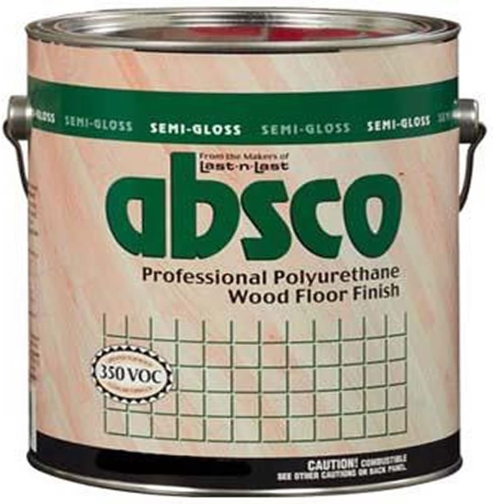ABSOLUTE COATINGS 89201 ABSCO POLYURETHANE WOOD FLOOR FINISH SEMI GLOSS 450 VOC SIZE:1 GALLON.