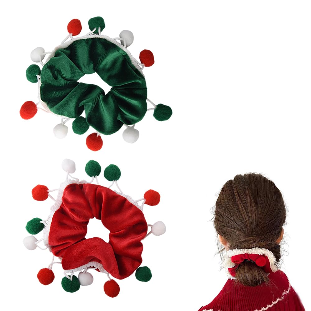 Christmas Hair Accessories Ponytail Holders for Women Girls Green Red Hair Bobbles for Thick Fine Hair Christmas Hair Scrunchies Xmas Christmas Hair Bands for Girls Women Christmas Gifts 2pcs