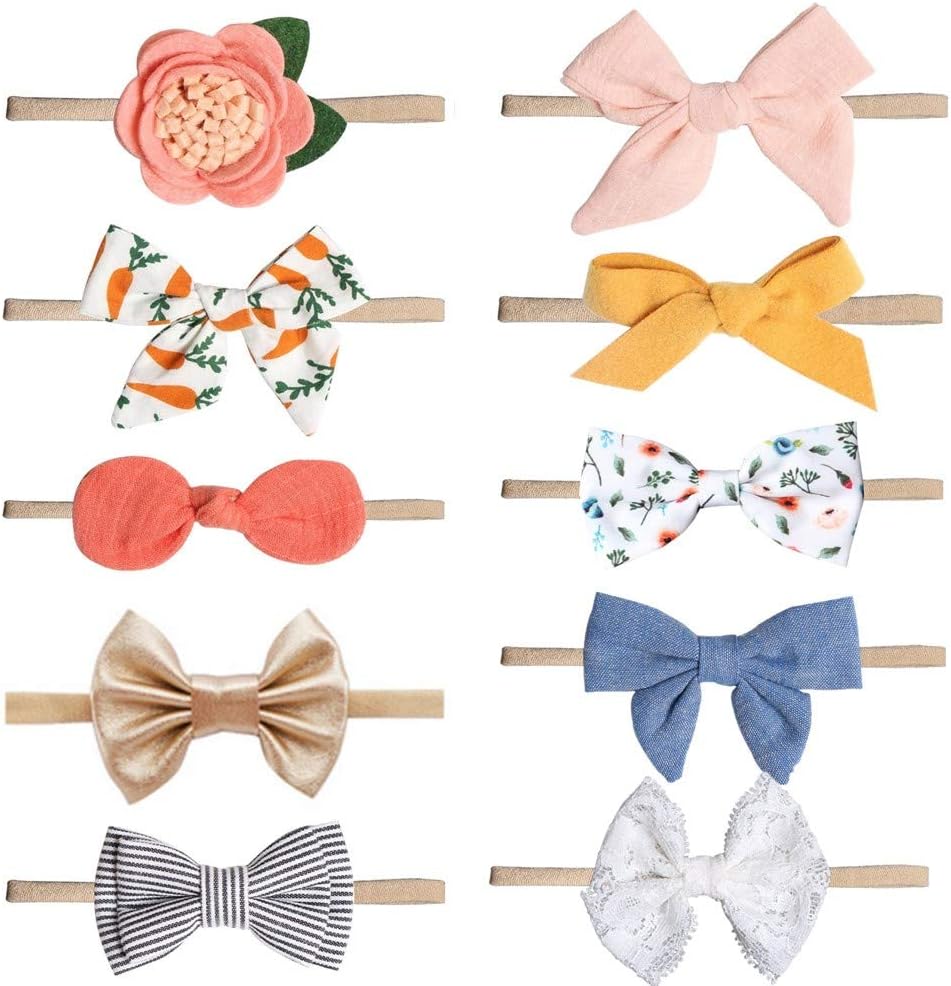 Baby Girl Headbands and Bows, Elastics Soft Nylon Hairbands Hair Accessories for Newborn Infant Toddler
