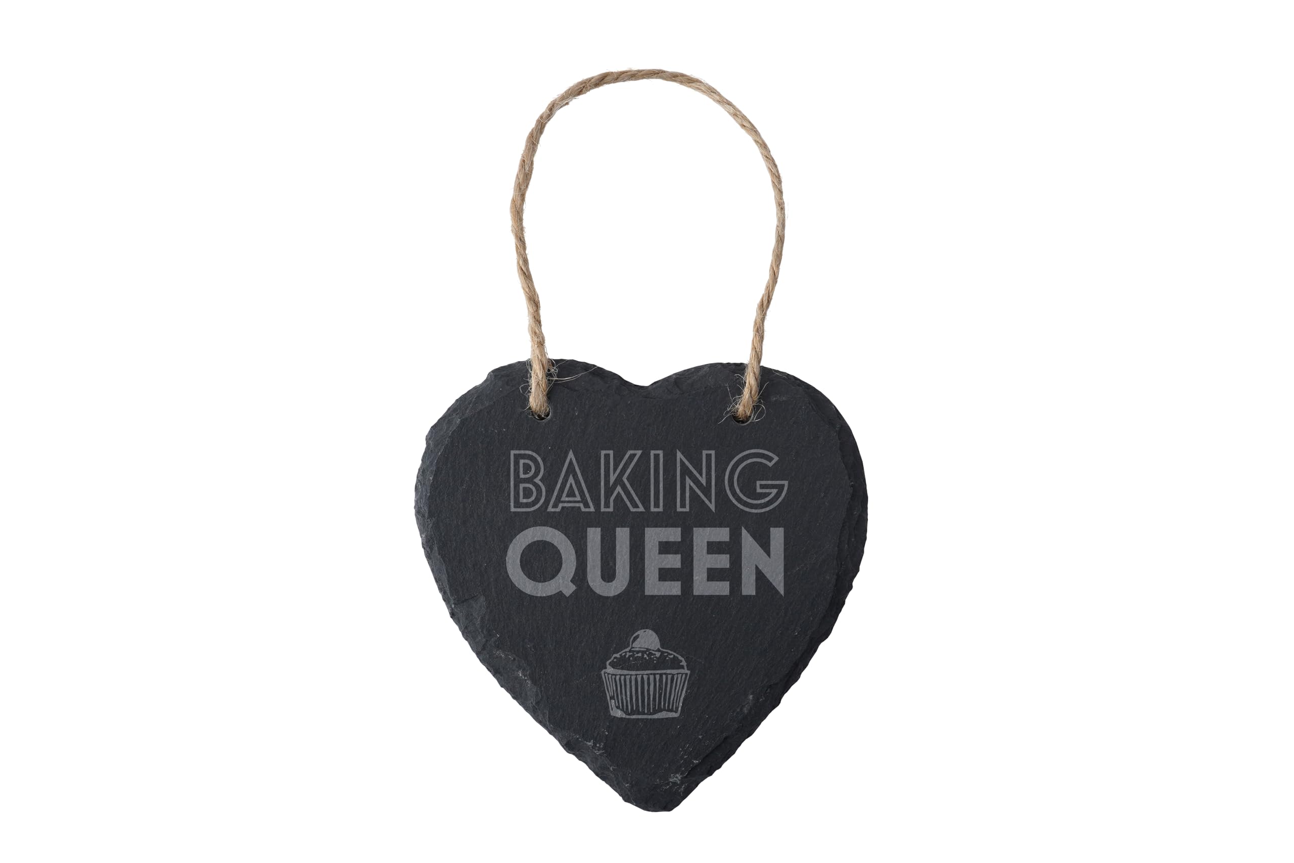 CGB Giftware | Rustic Slate Heart Hanger With Slogan 'Baking Queen' | Jute Ribbon Hanger | GB07770