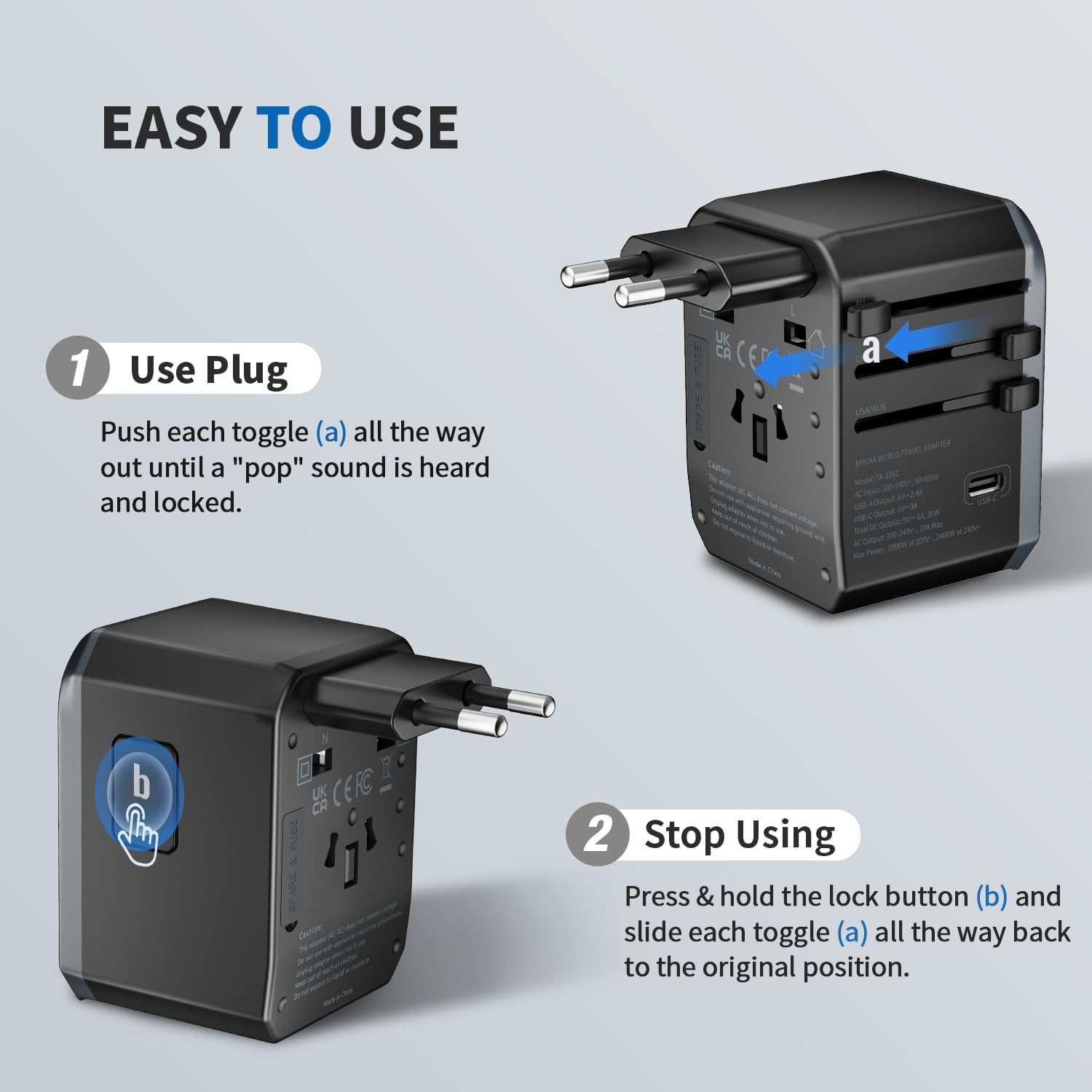 EPICKA Reiseadapter Weltweit, Universal Reisestecker Adapter 30W, Internationaler Steckdosenadapter mit 3 USB-C, 2 USB-A, Travel Adapter für Deutschland USA UK Japan Thailand Australien TA-105C 5