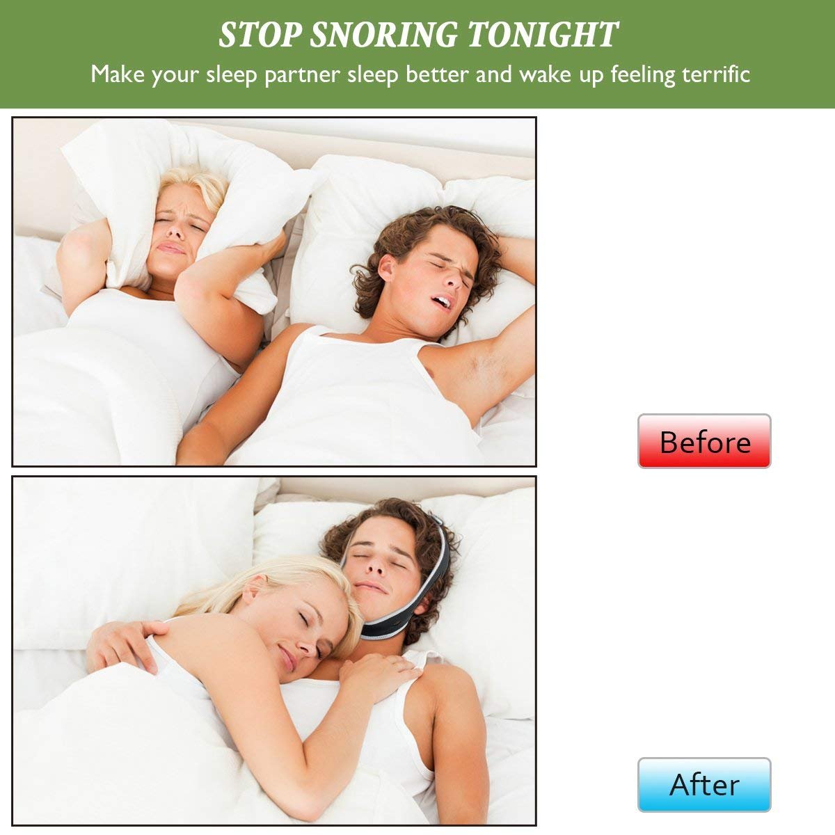 Boxalls Snore Chin Strap,Adjustable Anti-Snoring Jaw Chin Strap Stop Snoring Strap for Women Men (Black)