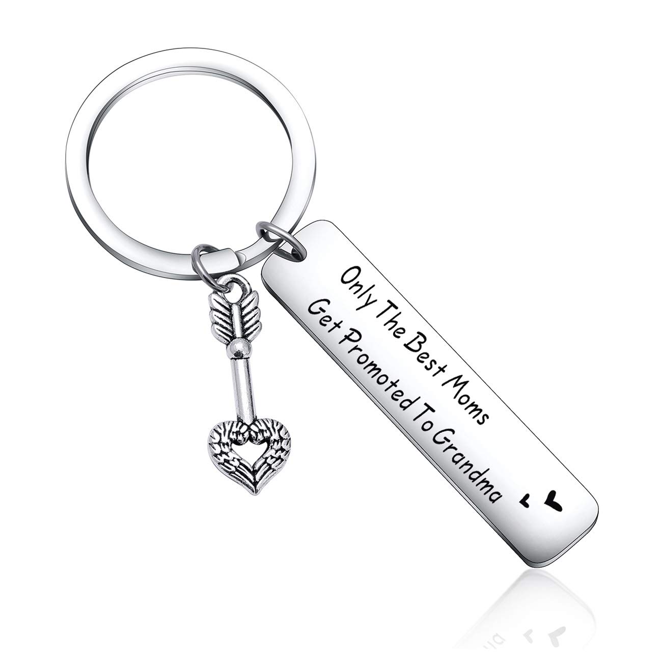 Keytells Grandma Gift Keychain - 'Only The Best Moms Get Promoted To Grandma' - Silver - Modern - Text/Message - Durable - Stainless Steel - Adult - 1 Count