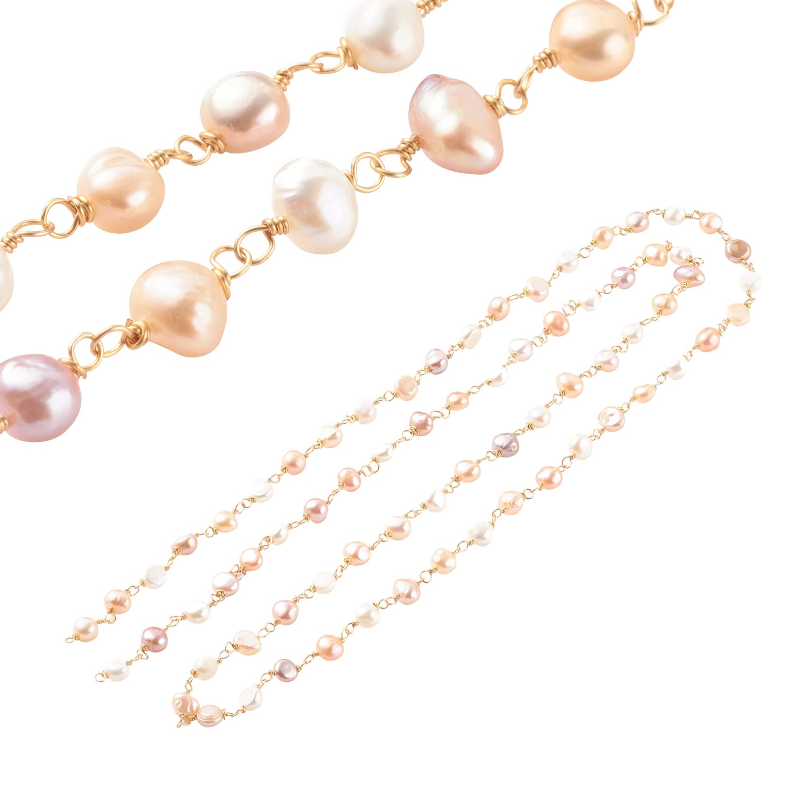 COGCHARGER 1 Strand 3.28 Feet Freshwater Pearl Beaded Chains Irregular Pearl Beads Chain with Copper Wire for DIY Jewelry Necklace Bracelet Making Crafts