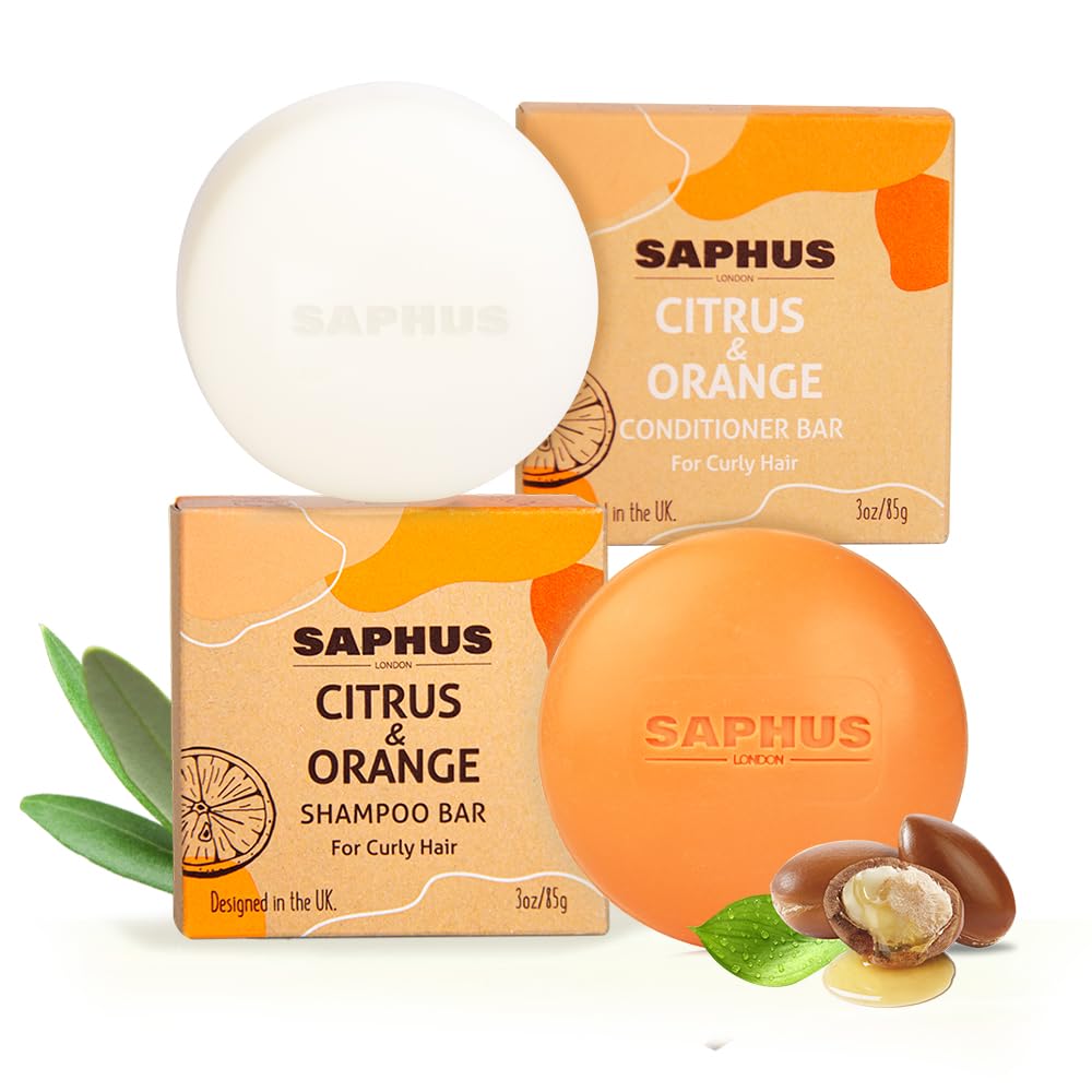 SAPHUS Argan Oil Bar Shampoo and Conditioner Set for Strengthening, Cleansing & Moisturizing Dry & Curly Hair,Travel Size, Zero Waste, 2pc Set
