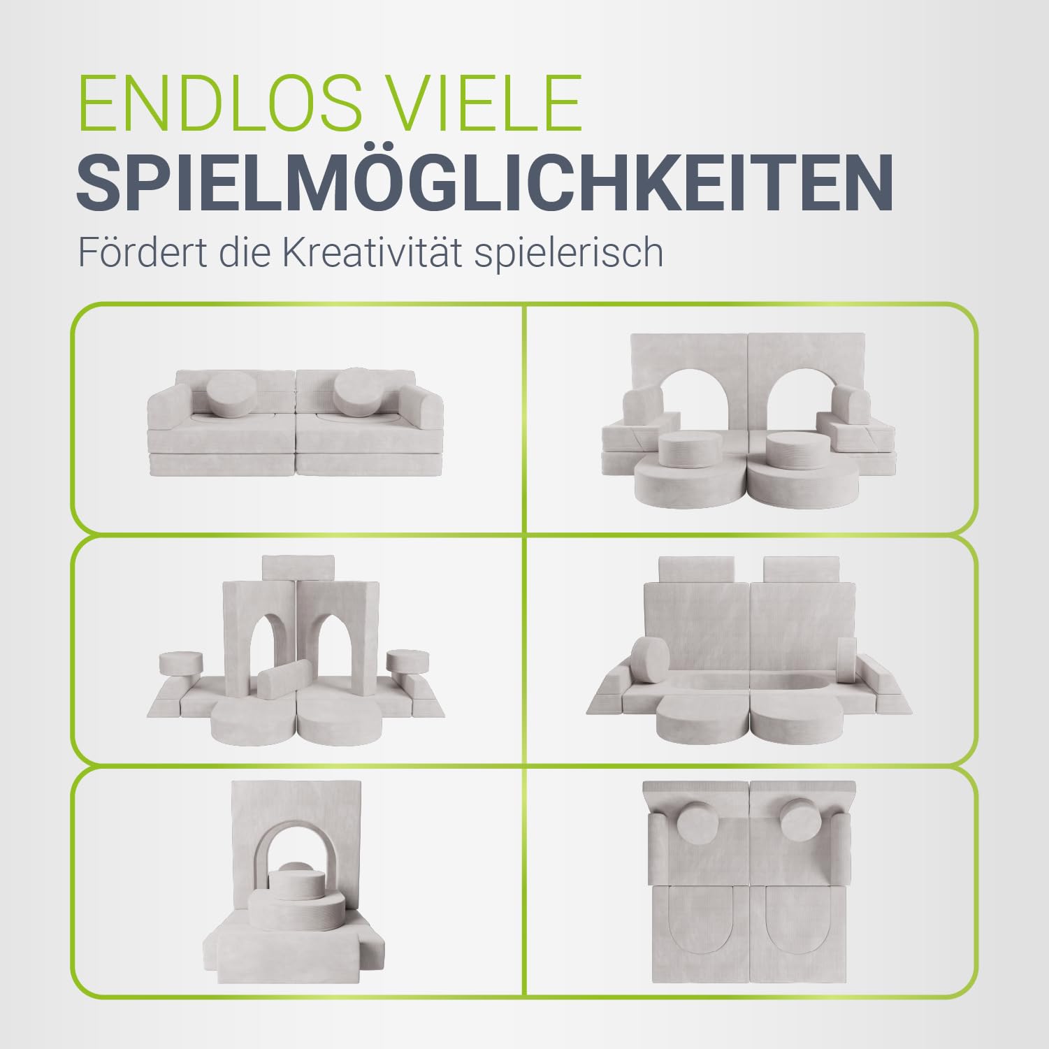 Juskys® Kindersofa Kayo – Cord, modular & weich, Sofa für Kinderzimmer & Spielzimmer, sicher, flexibel, pflegeleicht, mit abnehmbaren Bezügen – Beige 6