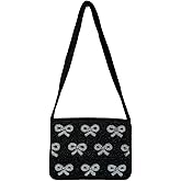 Elegant Black Beaded Shoulder Bag with Bow Accents, Chic Formal & Casual Occasions, Lightweight & Durable (Bow Elegance)