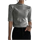 SOLY HUX Women's Mock Neck Sweater Half Sleeve Knit Pullover Casual Fall Tops