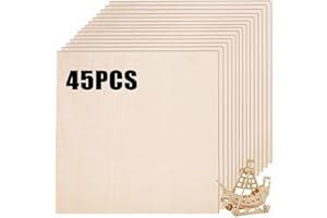 TEXINPRESS 45 PCS Baltic Birch Plywood, 1/8 inch x 12" x 12" Plywood Sheets for Laser Engraving, DIY Painting Modeling,CNC Cutting and Wood Burning