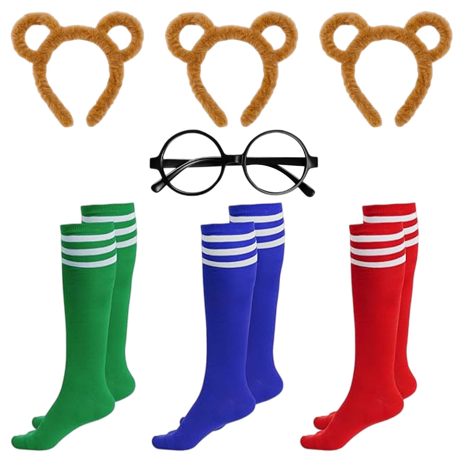 Photo 1 of YOUDRN 7pcs Chipmunks Costume Accessory Sets 3pcs Chipmunk Ears Headband 3pcs Socks and and 1pcs Round Frame Glasses Set for Cosplay Animal Halloween Party
