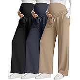 Huukeay 3 Pack Women's Maternity Pants Over The Belly Drawstring Pregnancy Pants Stretchy Lounge Trousers with Pockets