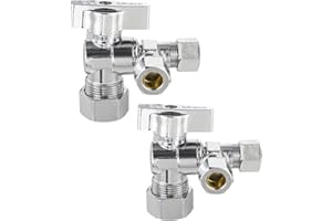 (Pack of 2) EFIELD 1/4 Turn Dual Compression Outlet Angle Stop Valve,1/2" NOM (5/8" OD) x (3/8 inch x 3/8 inch), Chrome Plated Brass Made,(VALVE206)