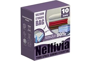 Nellivia 10 XL Jumbo Vacuum Storage Bags with Pump, Extra Large Compression Space Saver for Comforter, Duvet, Bedding, Blanket Storage, Vacuum Seal Bags for Clothing, Luggage Closet Organizer