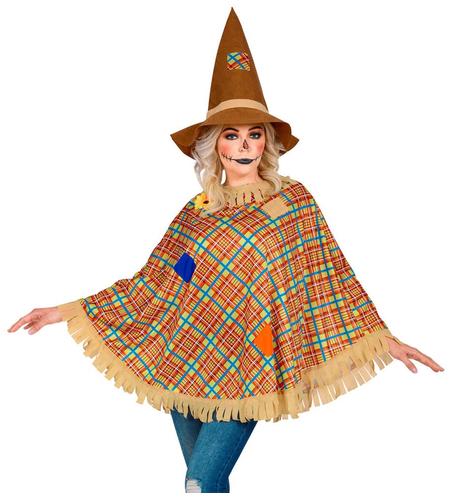 W WIDMANN MILANO Party Fashion - Scarecrow Poncho and Hat for Women, Pumpkins, Halloween, Carnival, Theme Parties