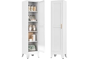 Narrow Bathroom Cabinet, Metal Storage Cabinet with 4 Adjustable Shelves and 2 Barn Doors,Tall Kitchen Pantry for Home Office