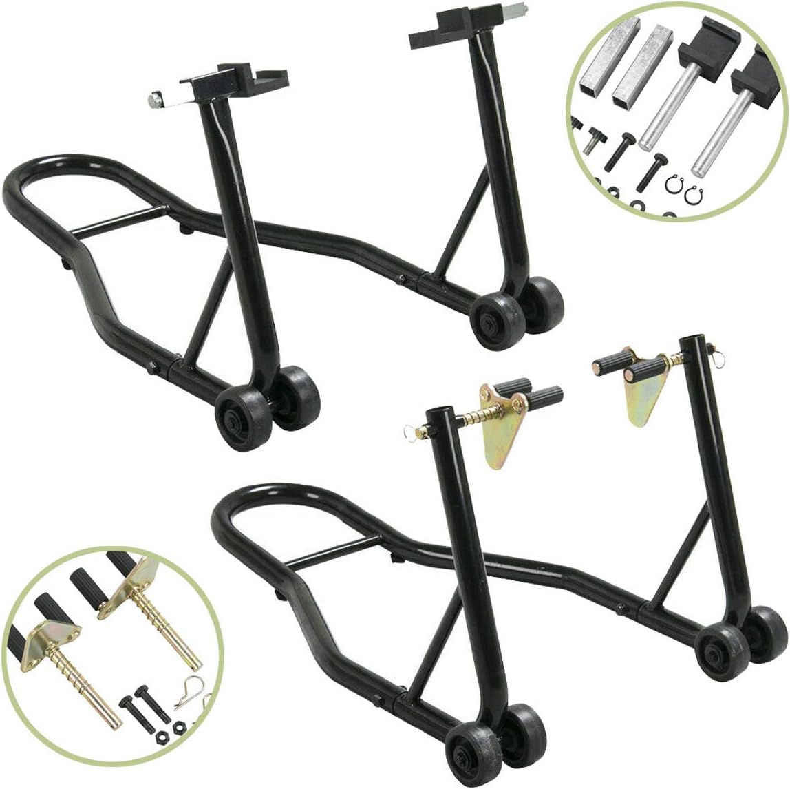 Ramco Motorcycle Lift Stand Front & Rear Paddock Swing Arm Kit 551LB Capacity Heavy Duty Sturdy Durable | For Change Tire Tighten Chain Serve Break Change Oil Vehicles Washing Cleaning Scooters Repair
