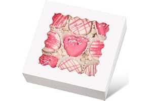 Ocmoiy 8 x 8 x 2.5 Inch Bakery Boxes, 20 Pack Auto-Popup Pie Boxes with Window, White Cookie Treat Boxes for Chocolate Covered Strawberries, Cocoa Bombs, Donuts, Muffins, Pastries