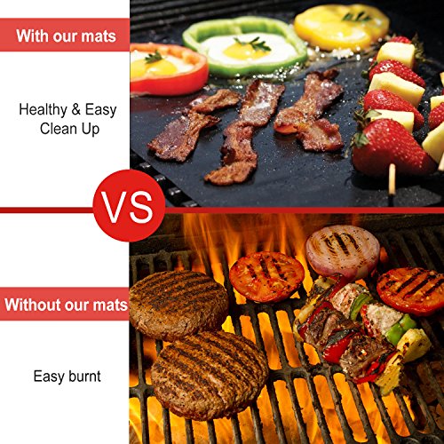 Budget & Good BBQ Grill Topper Mat Set of 3 Pack 16x13 Inch Non-Stick Reusable Barbecue Sheets for Grill Oven Liner Heavy Duty 600 Degree Barbecue Pads Grilling Baking Mats, Dishwasher Safe