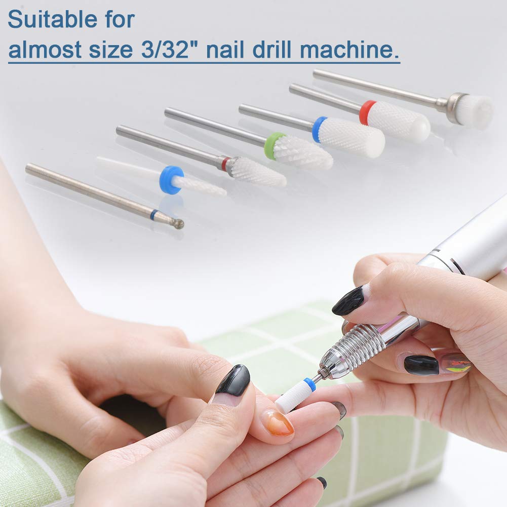 Bulex 7pcs Nail Drill Bits for Acrylic Nails - 3/32 Professional Ceramic Nail Drill Bit Set for Cuticle Acrylic Gel Nail Polishing Manicure: Beauty