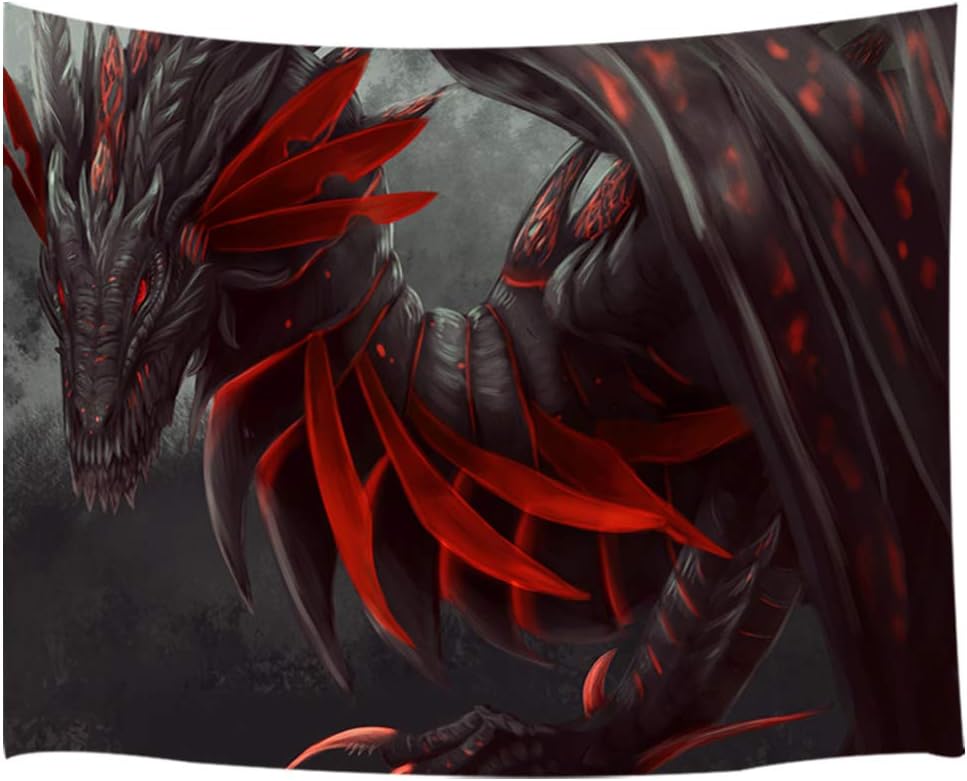 KOTOM Medieval Animal Tapestry, Fantasy Scene Fearless Dragon Head Red Wall Hanging Tapestries Bedroom Living Room Dorm 71 X 60 Inches Wall Blankets Beach Towels