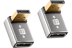 Togconn 8K 90 Degree DisplayPort 1.4 Adapter 2-Pack, (Up and Down) Right Angle DP Male to Female Display Port L-Shaped Connector Extender Support 8K@60Hz,4K@144Hz for Wall TV, Monitor, Laptop and PC