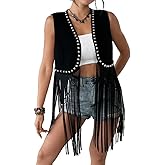 Women's Western Tassel Fringe Vest Sleeveless Open Front 60s 70s Cowgirl Hippie Vest Faux Suede Leather Jacket