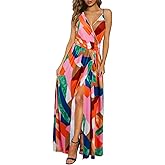 Newshows Women's 2026 Lightweight Summer Wedding Guest Beach Vacation Casual V Neck Split Flowy Maxi Dress