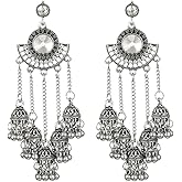 Long Tassel Jhumka Jhumki Indian Earrings for Women Charm Bell Exaggerated Cubic Zirconia Drop Chandelier Earring Traditional Indian Ethnic Gypsy Bohemian Dangling Earring Bollywood Jewelry