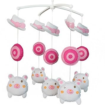Weisses Schwein Padagogische Baby Krippe Spielzeug Anhange Kinderzimmer Dekor Musikalische Krippe Mobile Zufallige Spieluhr Mozart Lullaby Oder Brahms Lullaby Amazon De Baby