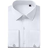 Lusead French Cuff Dress Shirts for Men Stretch Regular Fit Wedding Formal Long Sleeve Button Down Shirts with Metal Cufflink