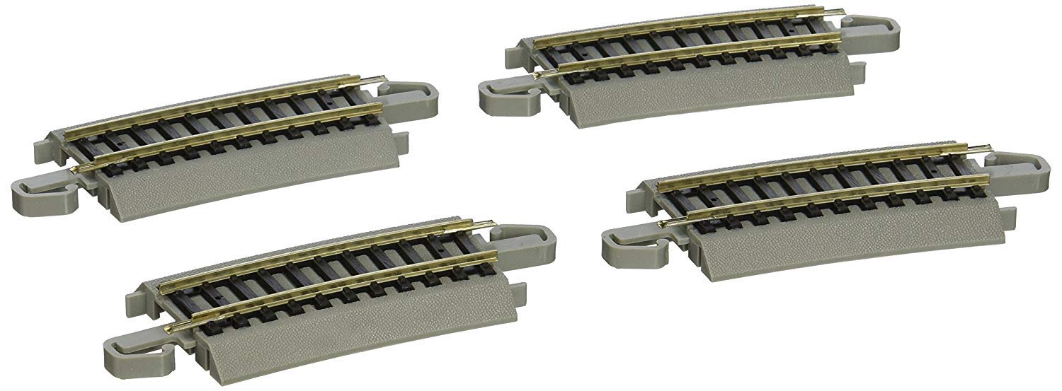 Bachmann Trains - Snap-Fit E-Z TRACK ONE-THIRD SECTION 18” RADIUS CURVED (4/card) - NICKEL SILVER Rail With Gray Roadbed - HO Scale