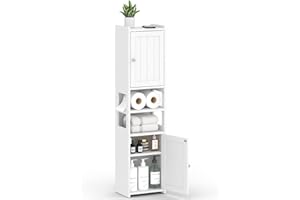 TidyHaven 39" H Small Bathroom Storage Cabinet, White Narrow Bathroom Corner Floor Cabinet with Doors, Adjustable Shelf, Open