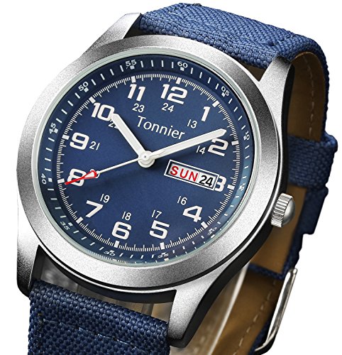 Tonnier Men's Weekender&Calendar Analog Blue Canvas Strap Mans Watches