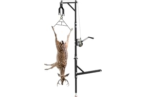 VLAENG Game Hoist Kit with Winch & Hang Gambrel-500lbs Capacity/2" Truck Receiver Hitch/Adjustable Height/360° Swivel/Support Foot/Gambrel-Hunting Deer Hoist Hanger Rack-Lifting/Skinning/Cleaning Game