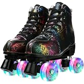 Risup Roller Skates for Women and Men PU Leather High-Top Shoes Classic Double-Row Roller Skate Women Four-Wheel Light Up Skates Unisex