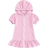 Mokoggiri Girls Hooded Terry Cover Up Swimsuit Zipper Swim Dress Short Sleeve Ruffle Coverups Bathing Suit Swimwear