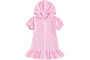 Mokoggiri Girls Hooded Terry Cover Up Swimsuit Zipper Swim Dress Short Sleeve Ruffle Coverups Bathing Suit Swimwear