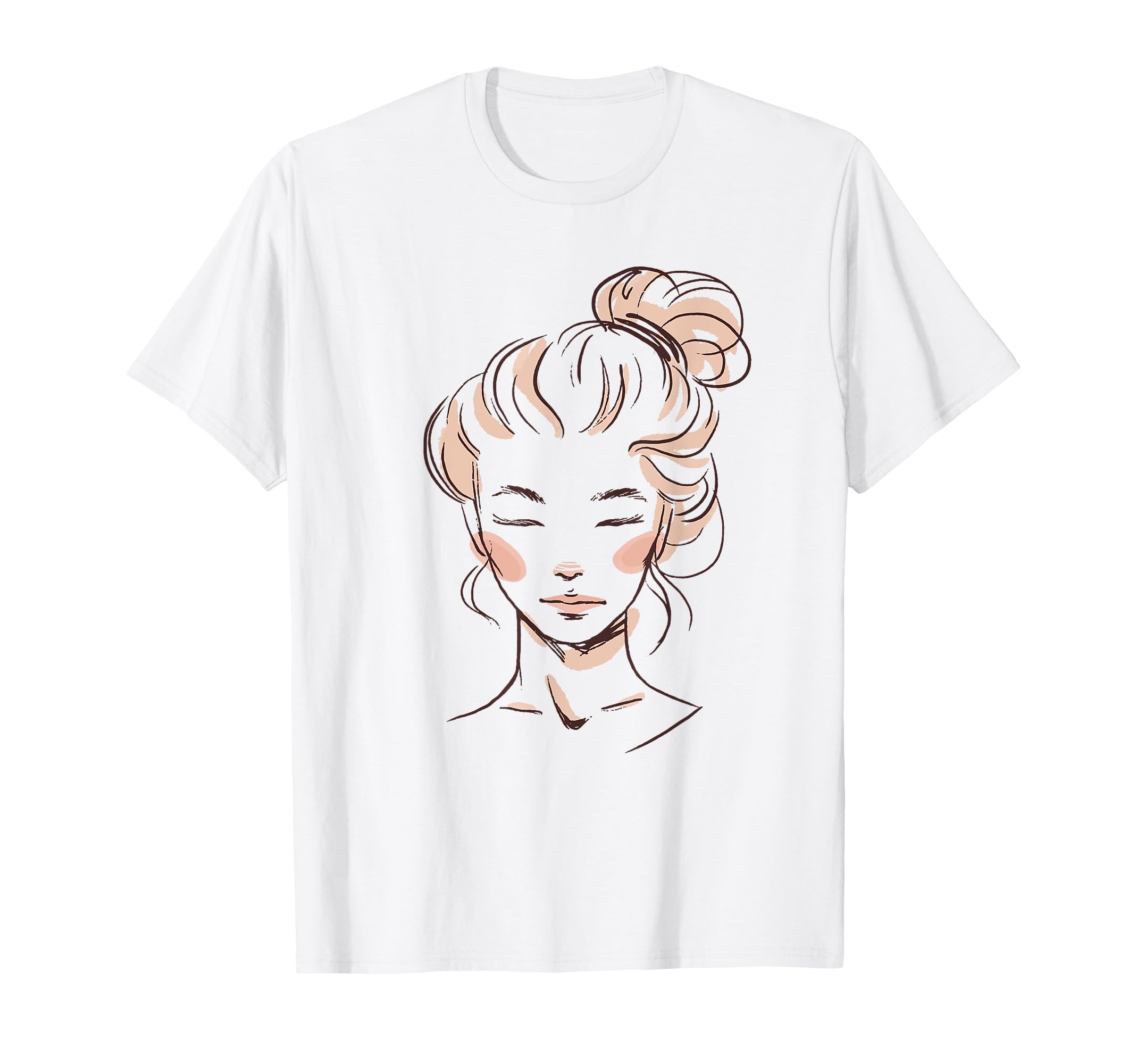 Girl Messy Bun Hand-Drawn Woman Face Hairstyle Beautiful T-Shirt