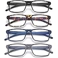 JAWSOCK 4 Pack Reading Glasses Blue Light Blocking for Men Women,Rectangular Frame Computer Readers with Spring Hinge,Anti Eyestrain/UV Ray Eyeglasses (1.5x)