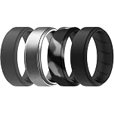 ROQ Silicone Rubber Wedding Ring for Men, Comfort Fit, Men's Wedding Band, Durable, Breathable Rubber Engagement Ring/Band, Step Edge, Multi Packs, Multi Colors